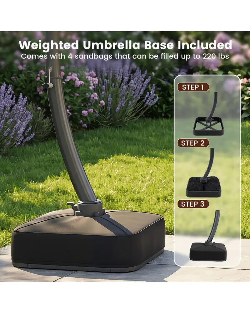 11 FT Cantilever Patio Umbrella with Base with 360° Rotation and Tilt Adjustment-Brown - Brown - Outdoor Umbrellas