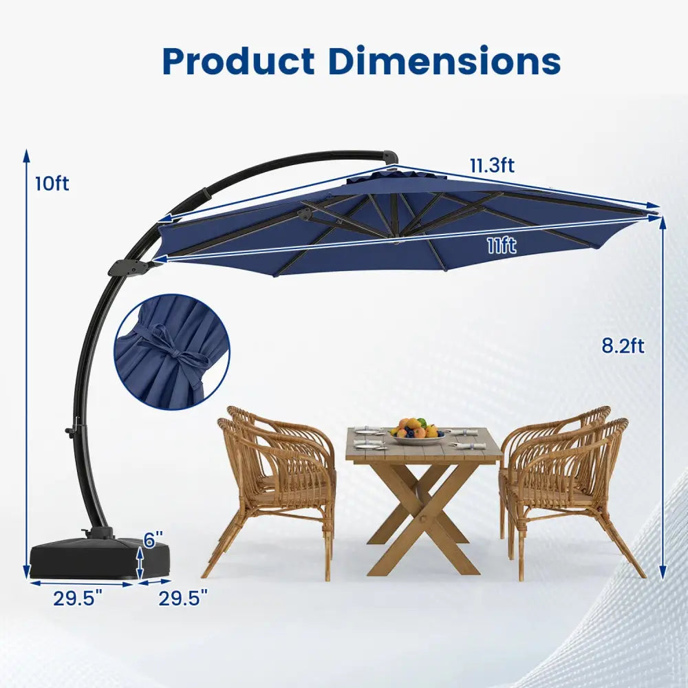 11 FT Cantilever Patio Umbrella with Base with 360° Rotation and Tilt Adjustment-Navy - Navy - Outdoor Umbrellas