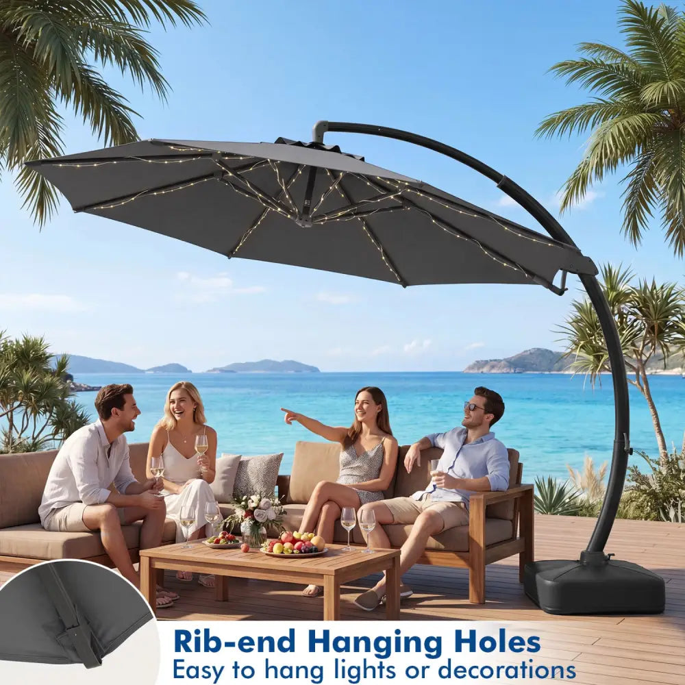11 FT Cantilever Patio Umbrella with Base with 360° Rotation and Tilt Adjustment-Gray - Gray - Outdoor Umbrellas