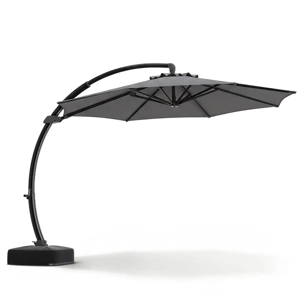 11 FT Cantilever Patio Umbrella with Base with 360° Rotation and Tilt Adjustment-Gray - Gray - Outdoor Umbrellas