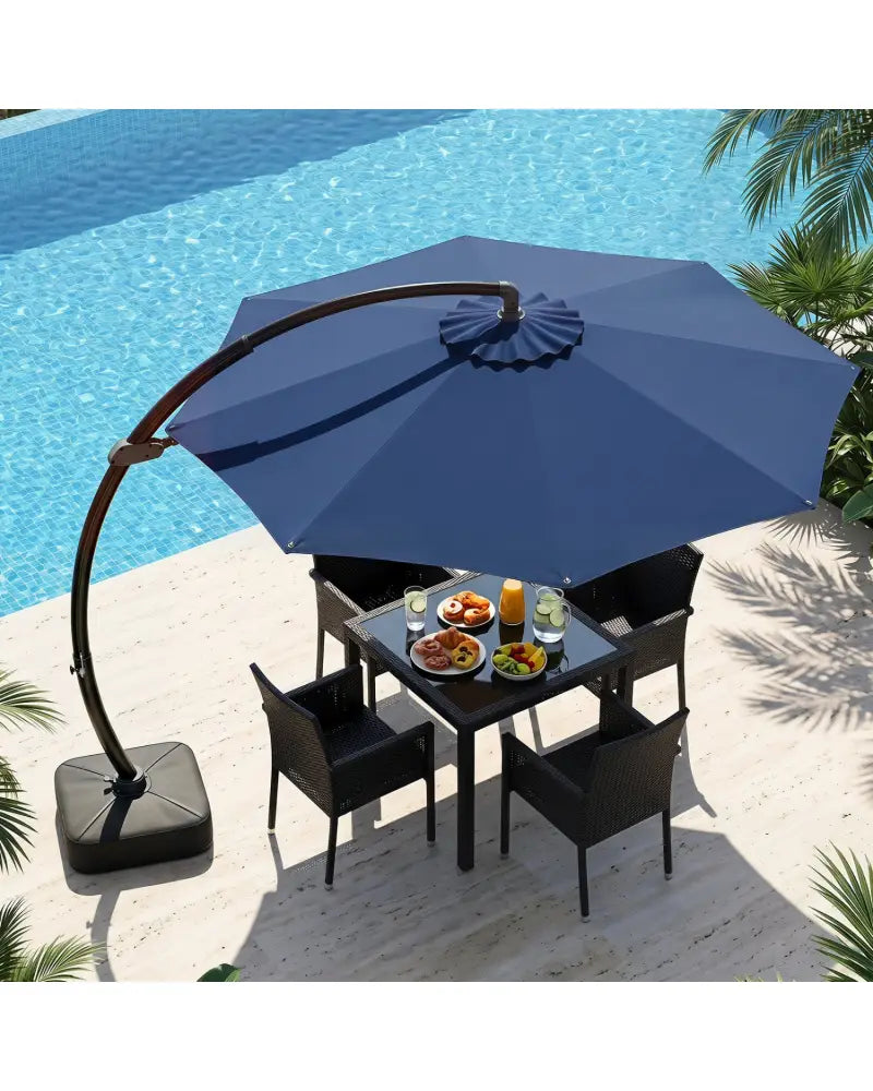 11 FT Cantilever Patio Umbrella with Base with 360° Rotation and Tilt Adjustment-Navy - Navy - Outdoor Umbrellas