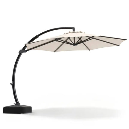 11 FT Cantilever Patio Umbrella with Base with 360° Rotation and Tilt Adjustment-Beige - Beige - Outdoor Umbrellas