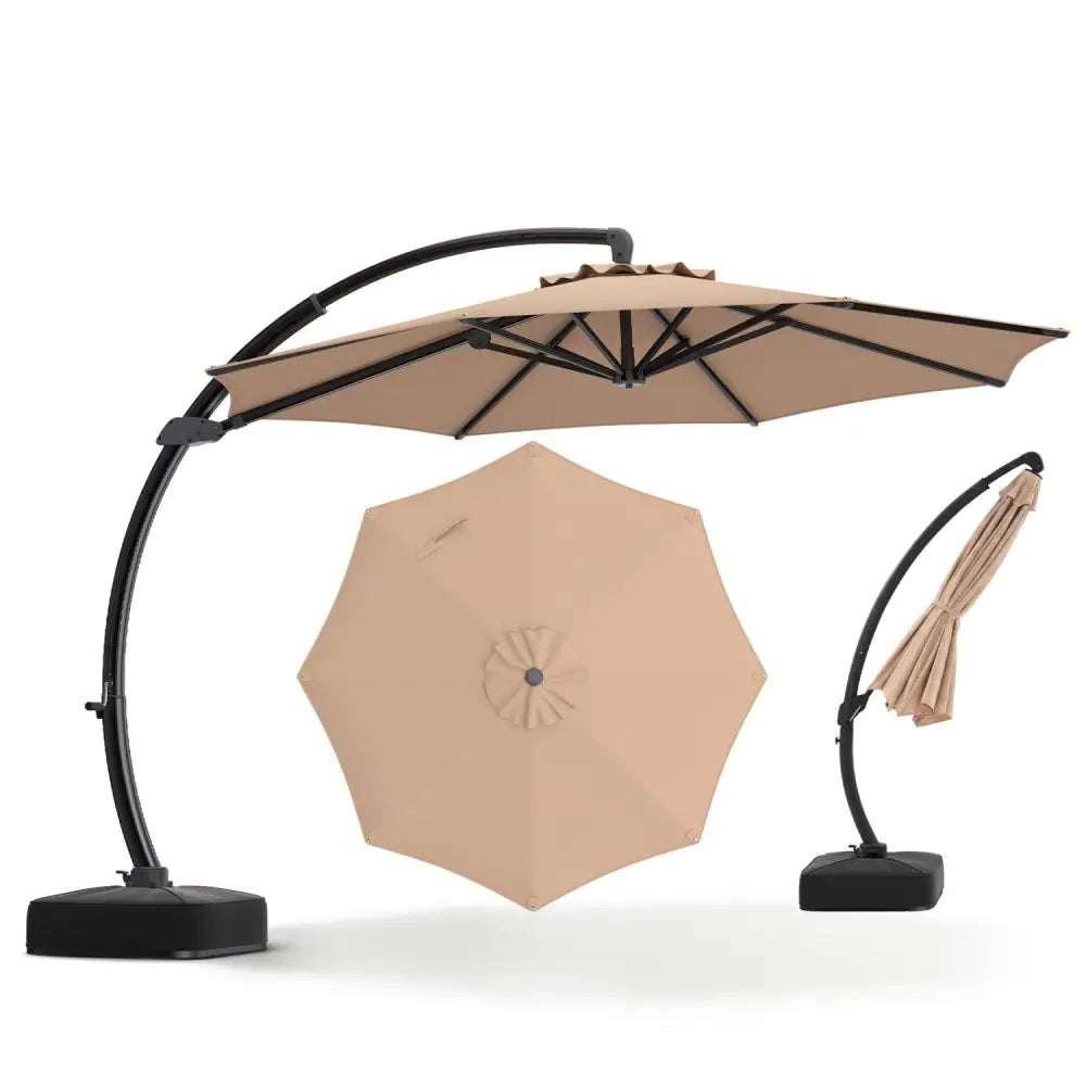 11 FT Cantilever Patio Umbrella with Base with 360° Rotation and Tilt Adjustment-Brown - Brown - Outdoor Umbrellas