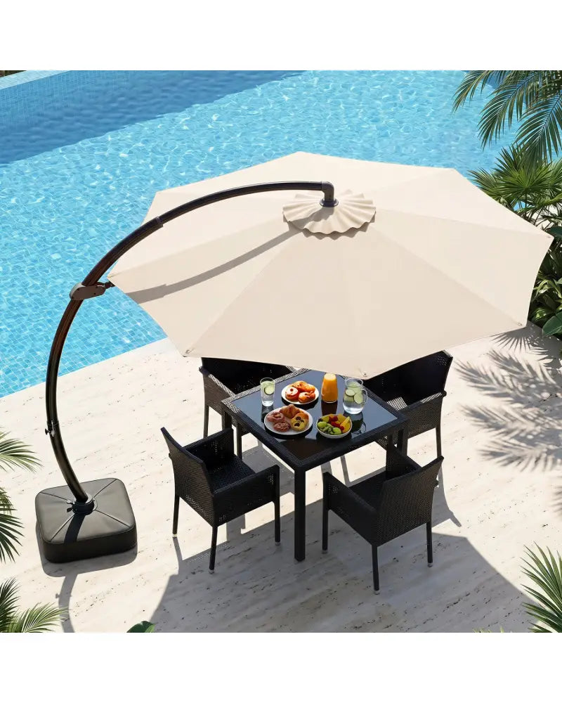 11 FT Cantilever Patio Umbrella with Base with 360° Rotation and Tilt Adjustment-Beige - Beige - Outdoor Umbrellas