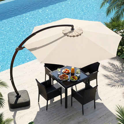 11 FT Cantilever Patio Umbrella with Base with 360° Rotation and Tilt Adjustment-Beige - Beige - Outdoor Umbrellas