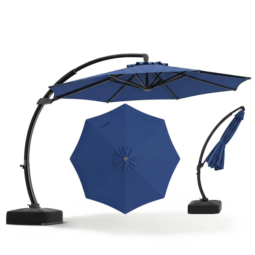 11 FT Cantilever Patio Umbrella with Base with 360° Rotation and Tilt Adjustment-Navy - Navy - Outdoor Umbrellas