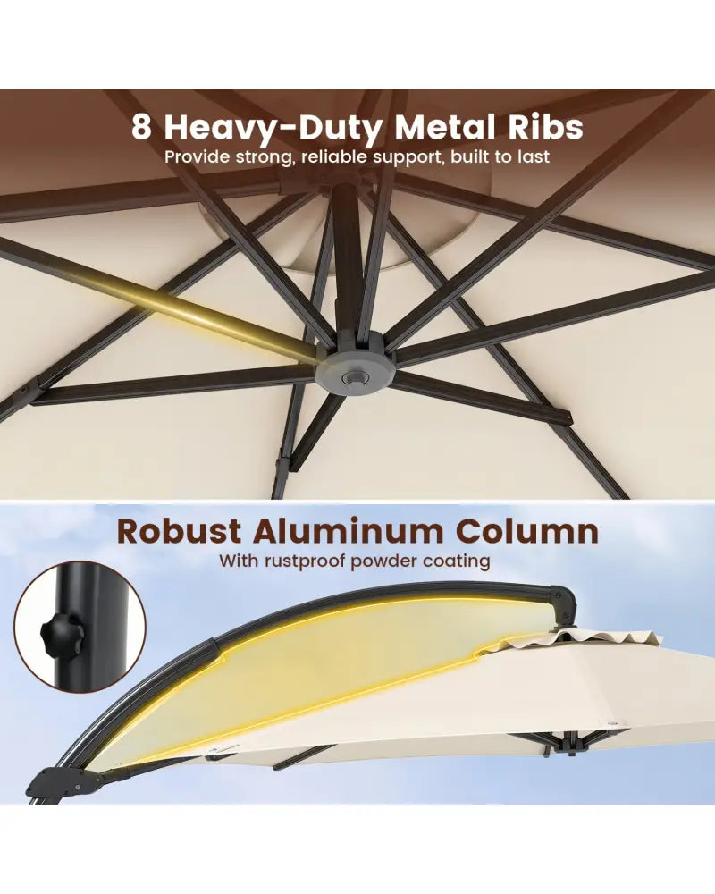 11 FT Cantilever Patio Umbrella with Base with 360° Rotation and Tilt Adjustment-Beige - Beige - Outdoor Umbrellas