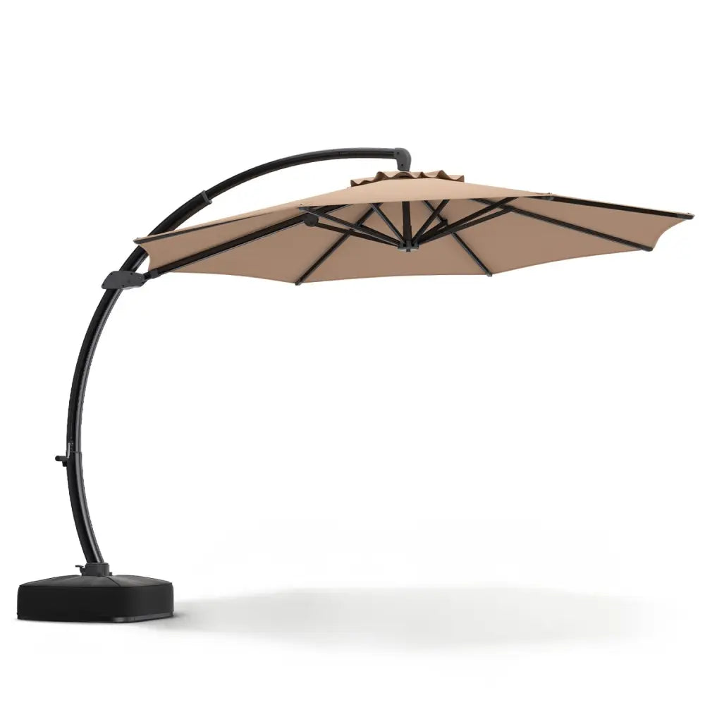 11 FT Cantilever Patio Umbrella with Base with 360° Rotation and Tilt Adjustment-Brown - Brown - Outdoor Umbrellas