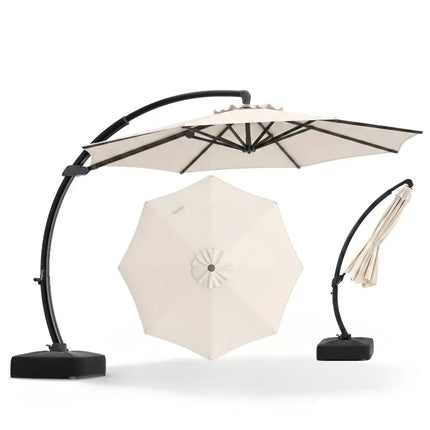 11 FT Cantilever Patio Umbrella with Base with 360° Rotation and Tilt Adjustment-Beige - Beige - Outdoor Umbrellas