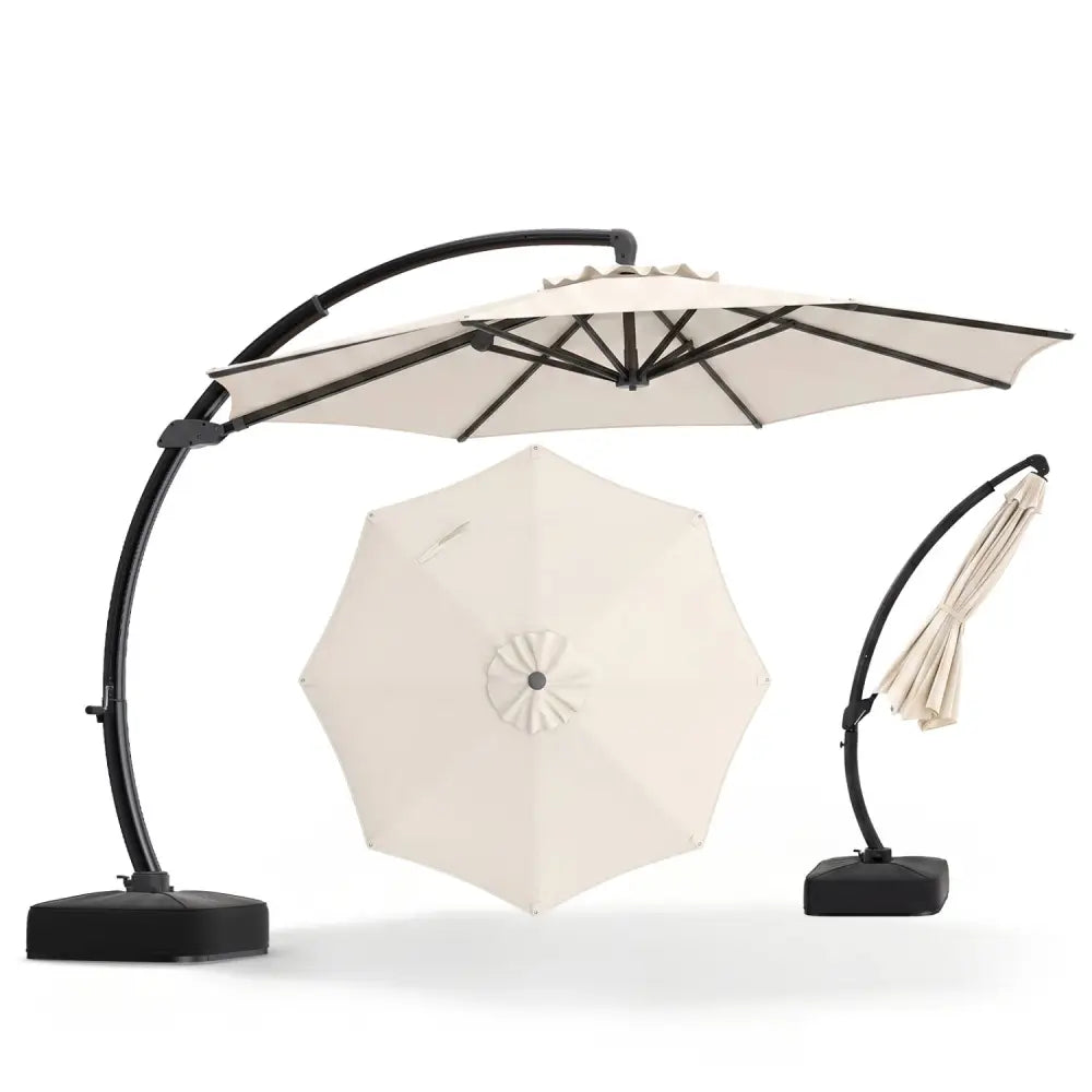 11 FT Cantilever Patio Umbrella with Base with 360° Rotation and Tilt Adjustment-Beige - Beige - Outdoor Umbrellas