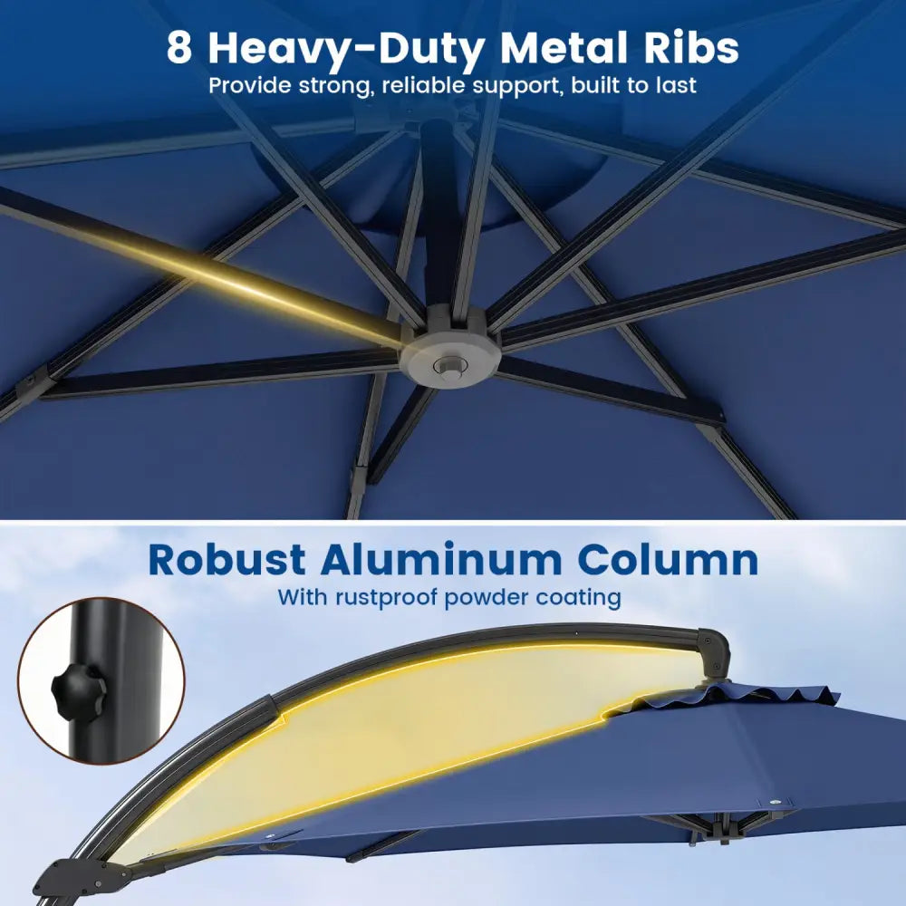 11 FT Cantilever Patio Umbrella with Base with 360° Rotation and Tilt Adjustment-Navy - Navy - Outdoor Umbrellas