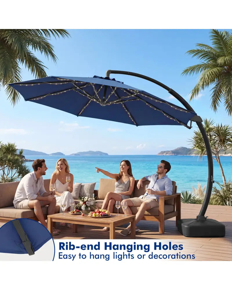 11 FT Cantilever Patio Umbrella with Base with 360° Rotation and Tilt Adjustment-Navy - Navy - Outdoor Umbrellas