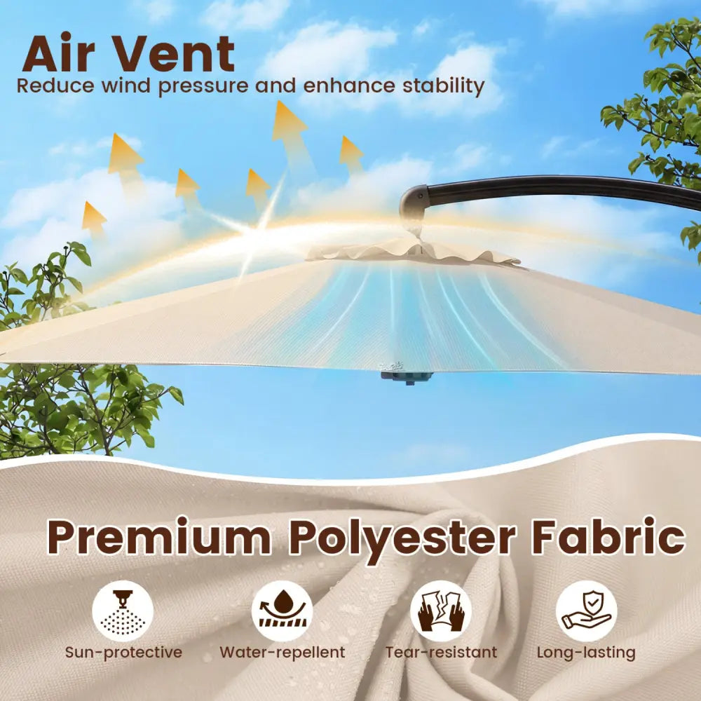11 FT Cantilever Patio Umbrella with Base with 360° Rotation and Tilt Adjustment-Beige - Beige - Outdoor Umbrellas