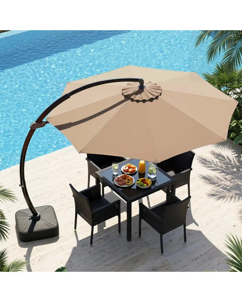 11 FT Cantilever Patio Umbrella with Base with 360° Rotation and Tilt Adjustment-Brown - Brown - Outdoor Umbrellas