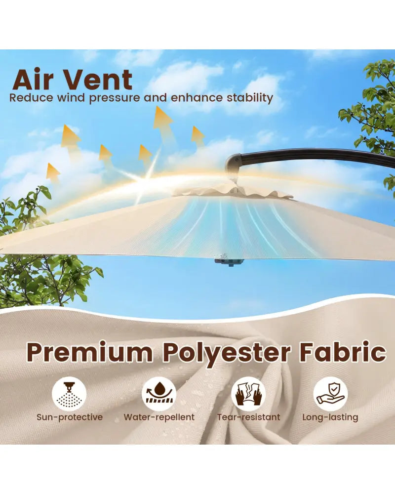 11 FT Cantilever Patio Umbrella with Base with 360° Rotation and Tilt Adjustment-Beige - Beige - Outdoor Umbrellas