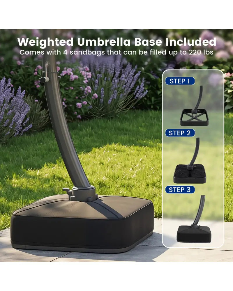 11 FT Cantilever Patio Umbrella with Base with 360° Rotation and Tilt Adjustment-Navy - Navy - Outdoor Umbrellas