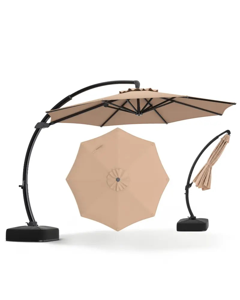 11 FT Cantilever Patio Umbrella with Base with 360° Rotation and Tilt Adjustment-Brown - Brown - Outdoor Umbrellas