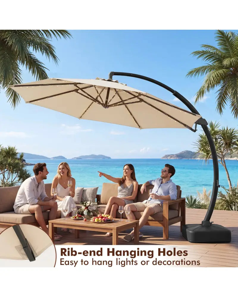 11 FT Cantilever Patio Umbrella with Base with 360° Rotation and Tilt Adjustment-Beige - Beige - Outdoor Umbrellas