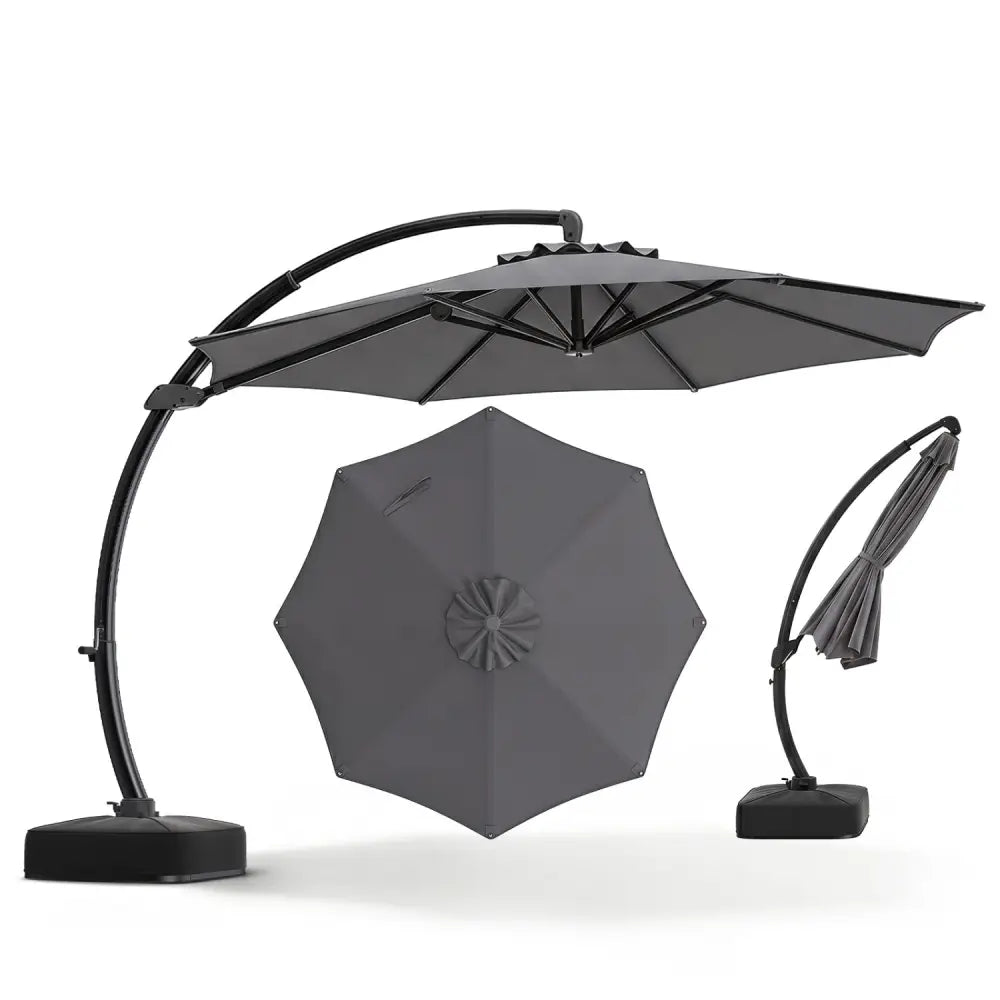 11 FT Cantilever Patio Umbrella with Base with 360° Rotation and Tilt Adjustment-Gray - Gray - Outdoor Umbrellas