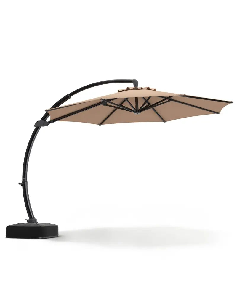 11 FT Cantilever Patio Umbrella with Base with 360° Rotation and Tilt Adjustment-Brown - Brown - Outdoor Umbrellas