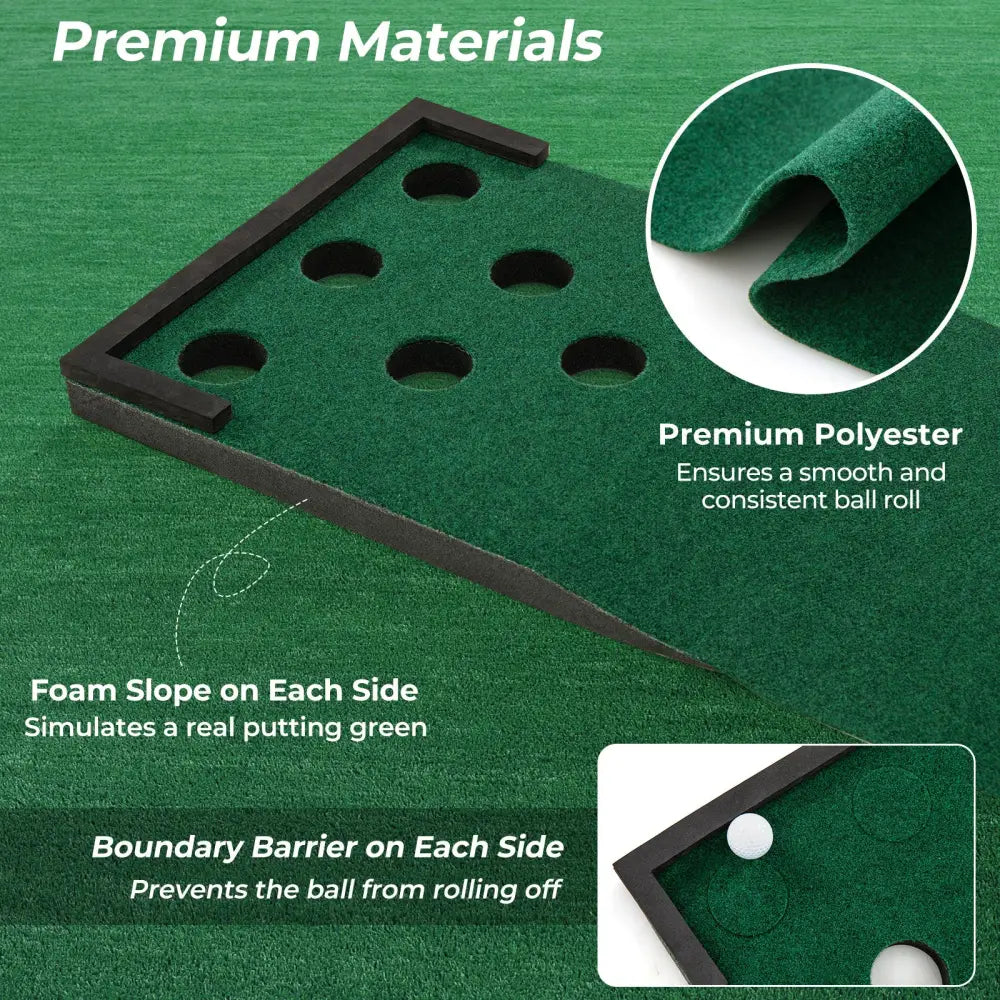 11 FT Indoor Outdoor Putting Green Mat with 2 Adjustable Putters and 6 Balls - Green - Golf