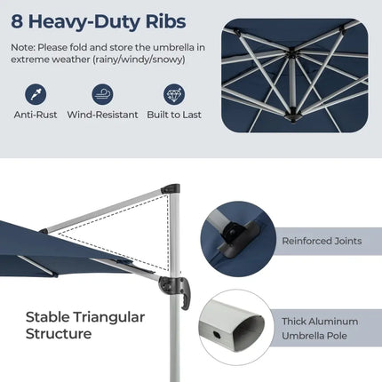11 FT Outdoor Patio Umbrella with 360° Rotation and Adjustable Tilt-Navy - Navy - Outdoor Umbrellas