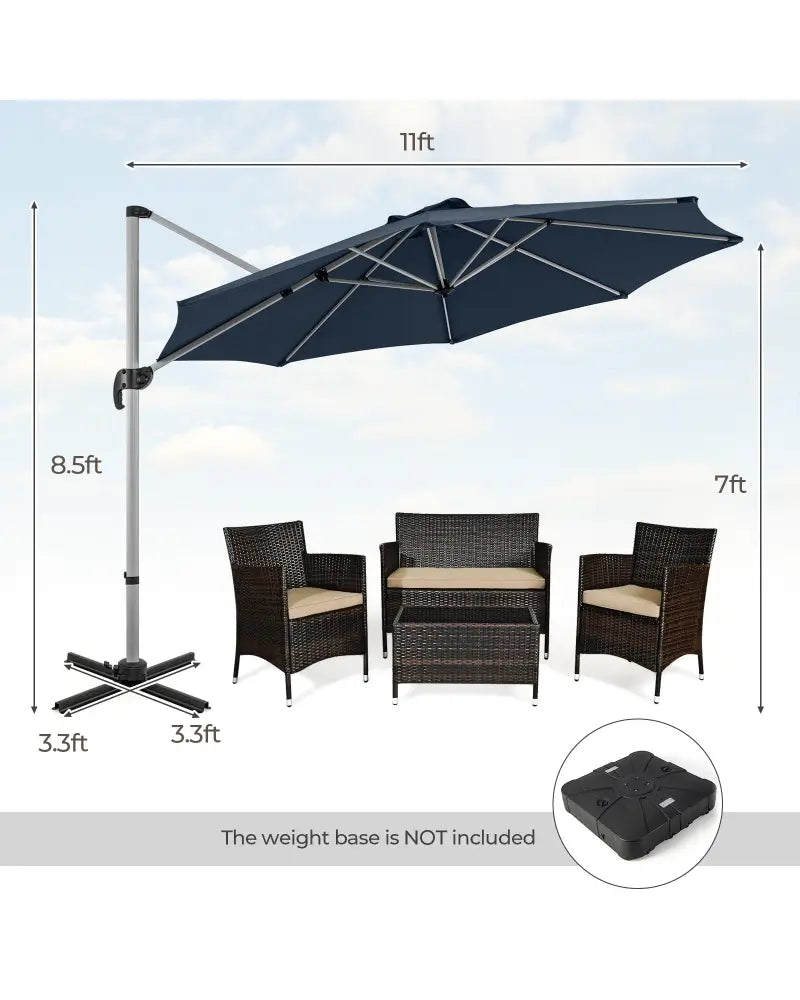 11 FT Outdoor Patio Umbrella with 360° Rotation and Adjustable Tilt-Navy - Navy - Outdoor Umbrellas
