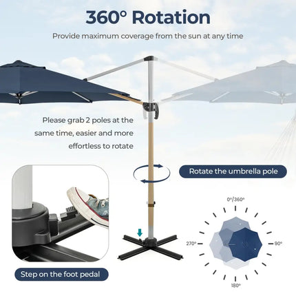 11 FT Outdoor Patio Umbrella with 360° Rotation and Adjustable Tilt-Navy - Navy - Outdoor Umbrellas