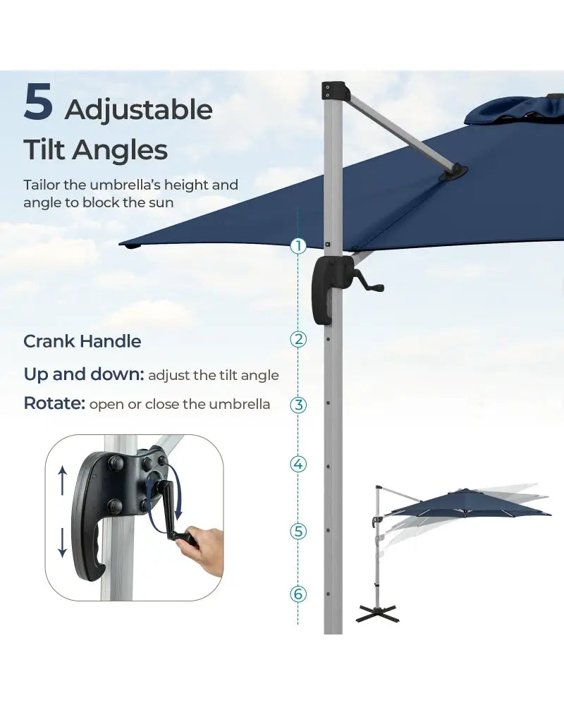 11 FT Outdoor Patio Umbrella with 360° Rotation and Adjustable Tilt-Navy - Navy - Outdoor Umbrellas