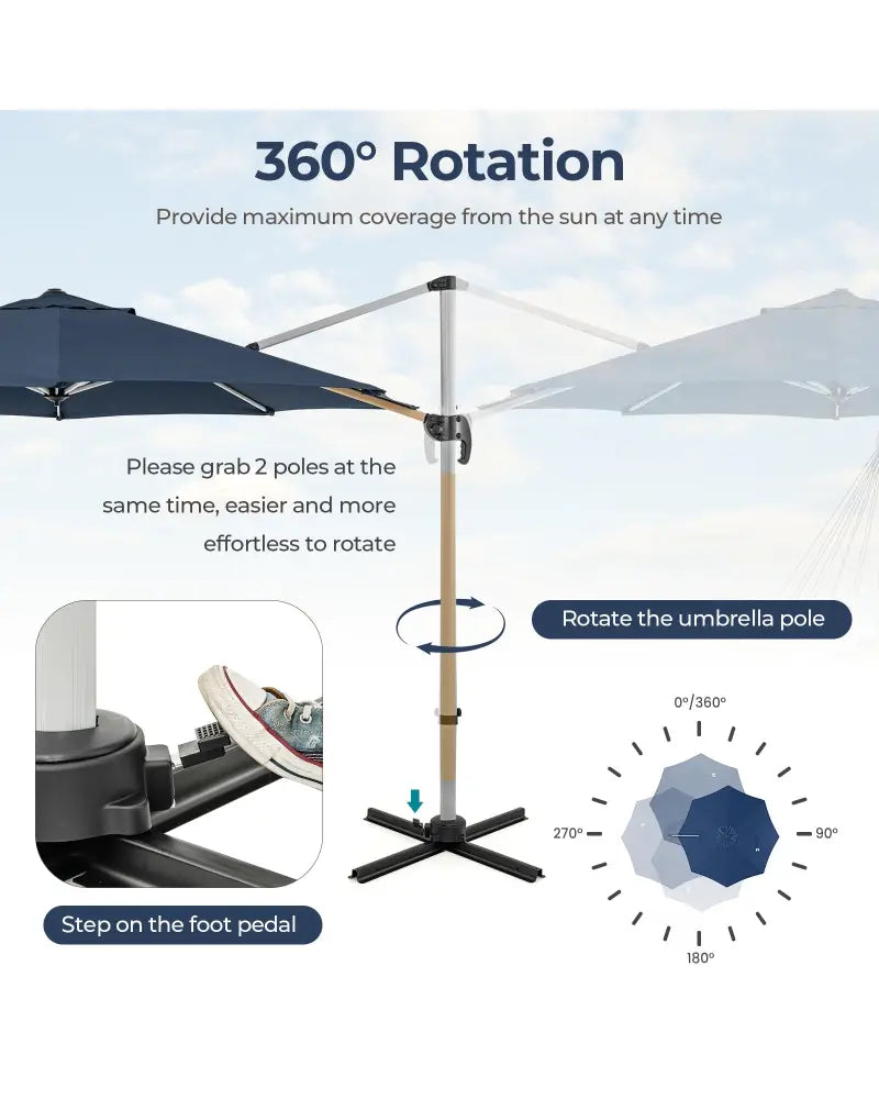 11 FT Outdoor Patio Umbrella with 360° Rotation and Adjustable Tilt-Navy - Navy - Outdoor Umbrellas