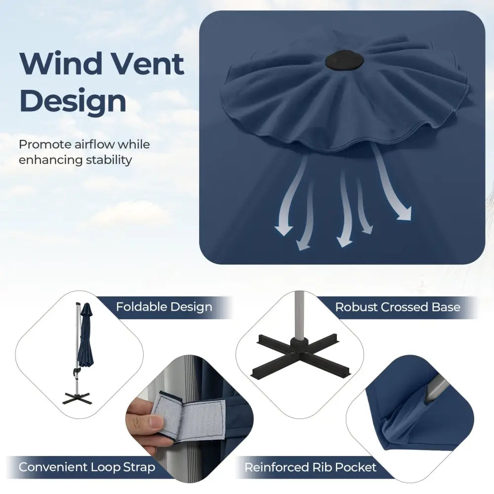 11 FT Outdoor Patio Umbrella with 360° Rotation and Adjustable Tilt-Navy - Navy - Outdoor Umbrellas