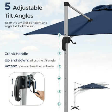 11 FT Outdoor Patio Umbrella with 360° Rotation and Adjustable Tilt-Navy - Navy - Outdoor Umbrellas