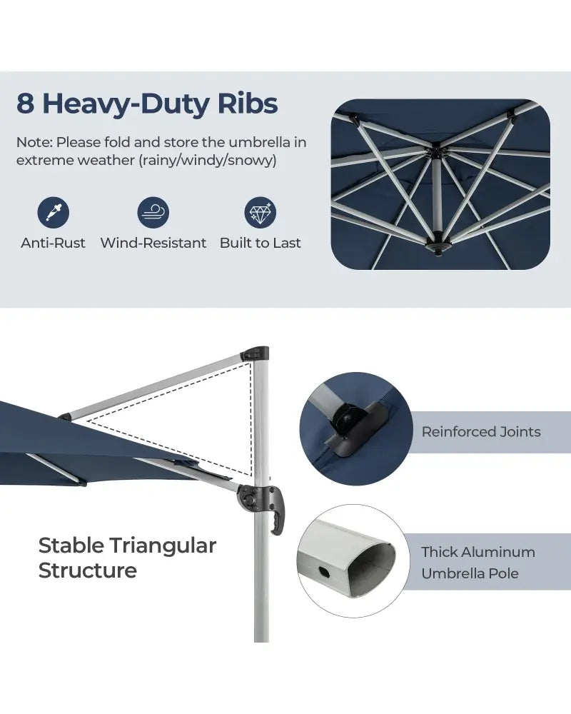 11 FT Outdoor Patio Umbrella with 360° Rotation and Adjustable Tilt-Navy - Navy - Outdoor Umbrellas