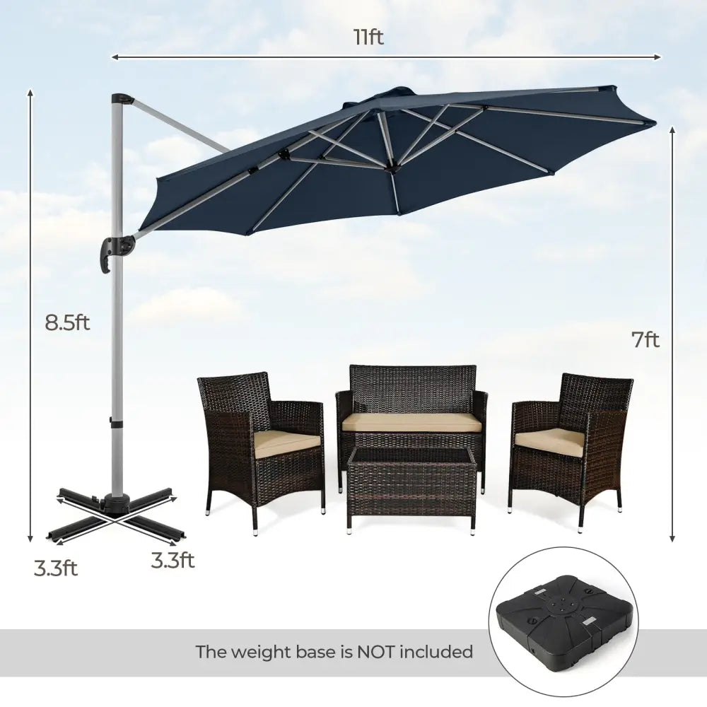 11 FT Outdoor Patio Umbrella with 360° Rotation and Adjustable Tilt-Navy - Navy - Outdoor Umbrellas