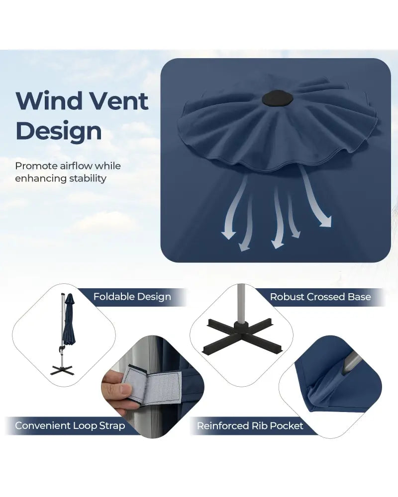 11 FT Outdoor Patio Umbrella with 360° Rotation and Adjustable Tilt-Navy - Navy - Outdoor Umbrellas