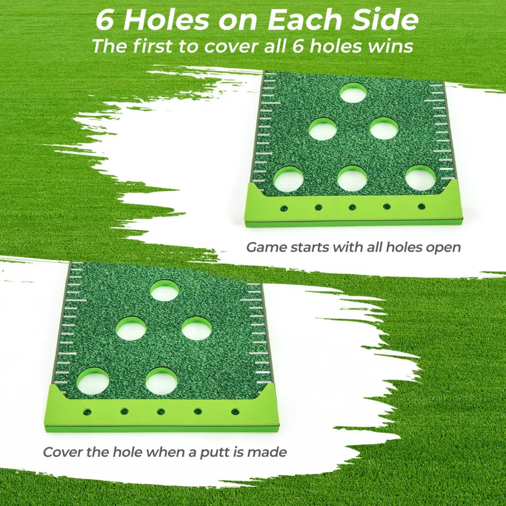 11 FT Putting Green Mat with 2 Adjustable Putters and 6 Balls - Green - Golf