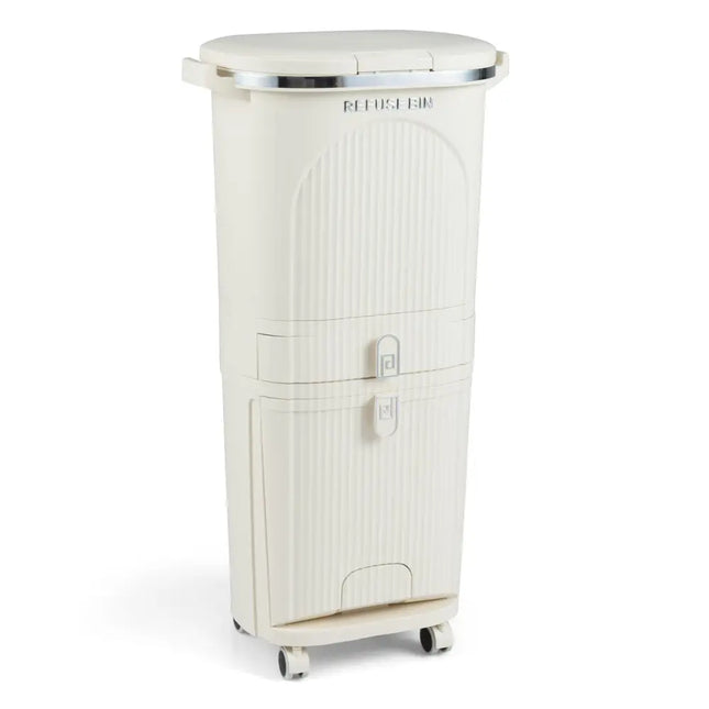 11 Gallon 3-Layer Kitchen Trash Can with Lid and 2 Removable Buckets-Beige - Beige - Kitchen Trash Cans