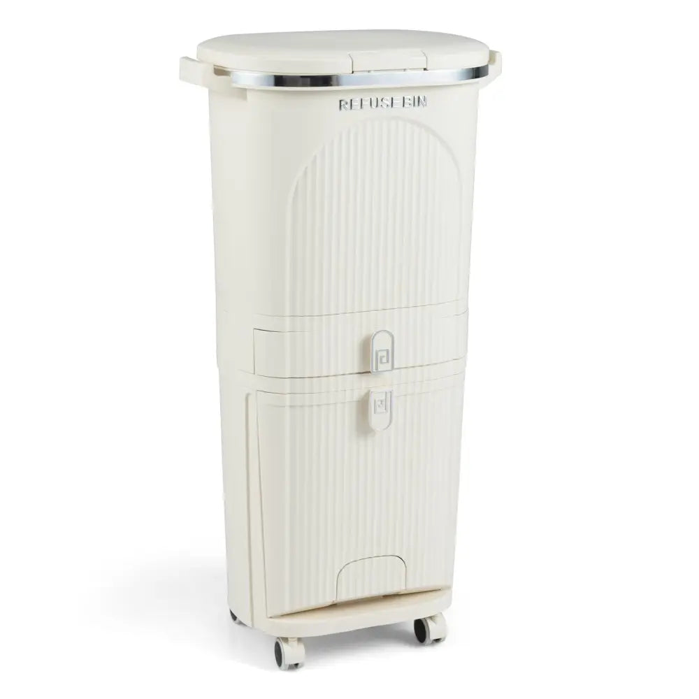 11 Gallon 3-Layer Kitchen Trash Can with Lid and 2 Removable Buckets-Beige - Beige - Kitchen Trash Cans
