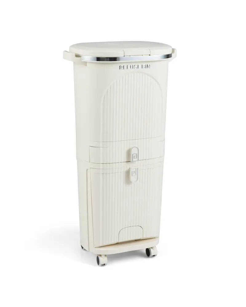 11 Gallon 3-Layer Kitchen Trash Can with Lid and 2 Removable Buckets-Beige - Beige - Kitchen Trash Cans