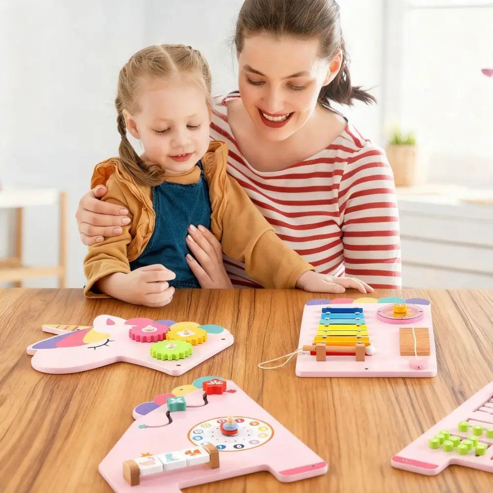 11-in-1 Dinosaur Activity Wall Busy Board Panels for Toddlers Education and Early Development-Pink - Pink - Learning