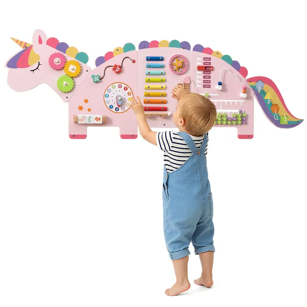 11-in-1 Dinosaur Activity Wall Busy Board Panels for Toddlers Education and Early Development-Pink - Pink - Learning