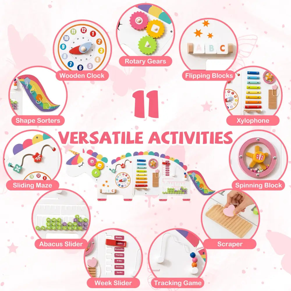 11-in-1 Dinosaur Activity Wall Busy Board Panels for Toddlers Education and Early Development-White - White - Learning