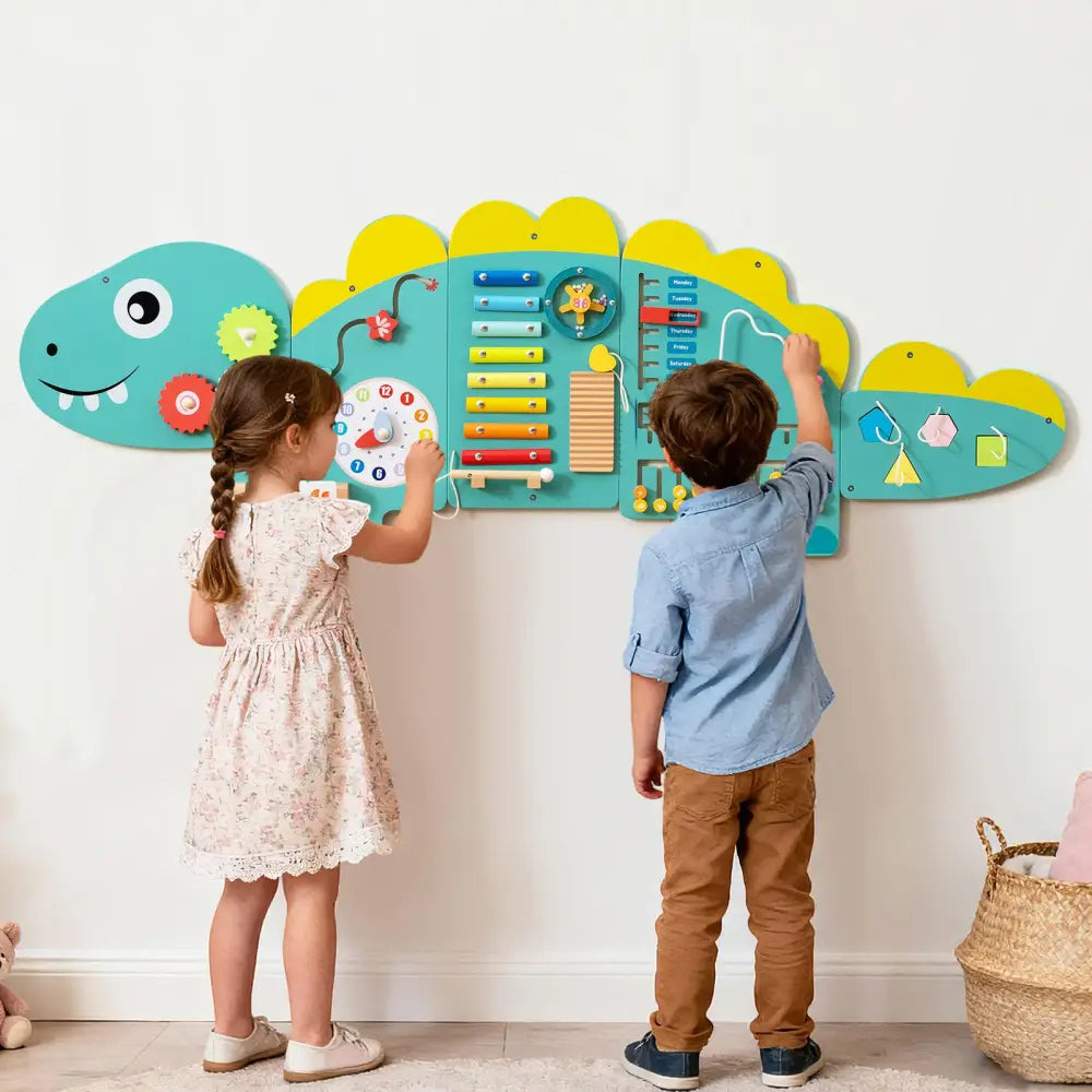 11-in-1 Dinosaur Activity Wall Busy Board Panels for Toddlers Education and Early Development-Green - Green - Learning