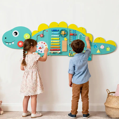 11-in-1 Dinosaur Activity Wall Busy Board Panels for Toddlers Education and Early Development-Green - Green - Learning