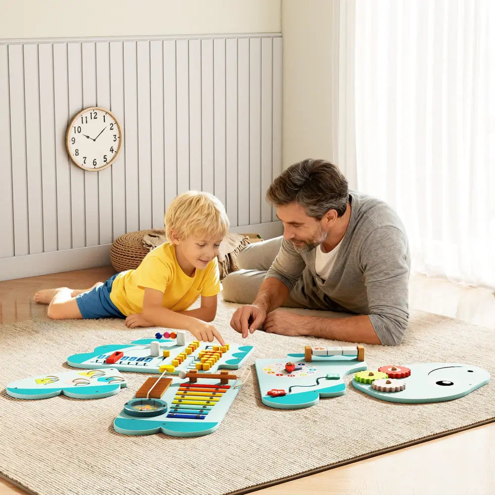 11-in-1 Dinosaur Activity Wall Busy Board Panels for Toddlers Education and Early Development-Blue - Blue - Learning