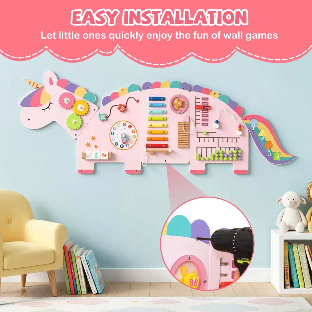 11-in-1 Dinosaur Activity Wall Busy Board Panels for Toddlers Education and Early Development-Pink - Pink - Learning