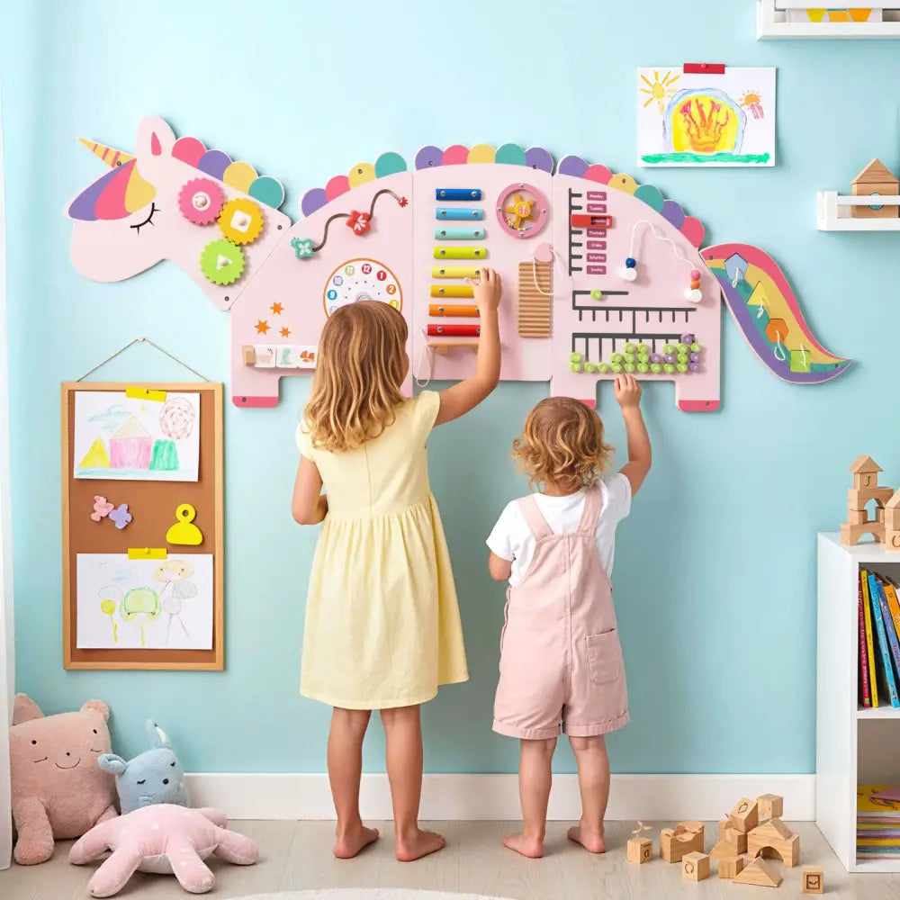11-in-1 Dinosaur Activity Wall Busy Board Panels for Toddlers Education and Early Development-Pink - Pink - Learning