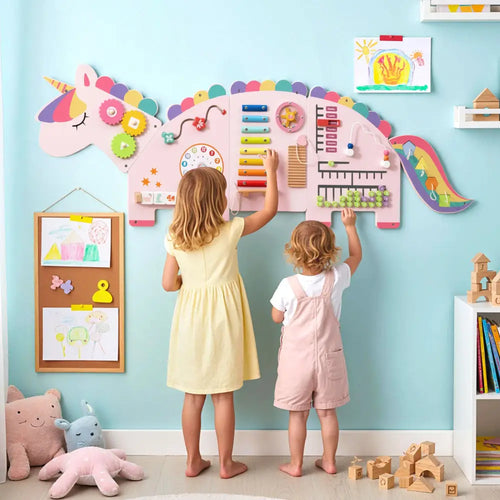 11-in-1 Dinosaur Activity Wall Busy Board Panels for Toddlers Education and Early Development-Pink - Pink - Learning