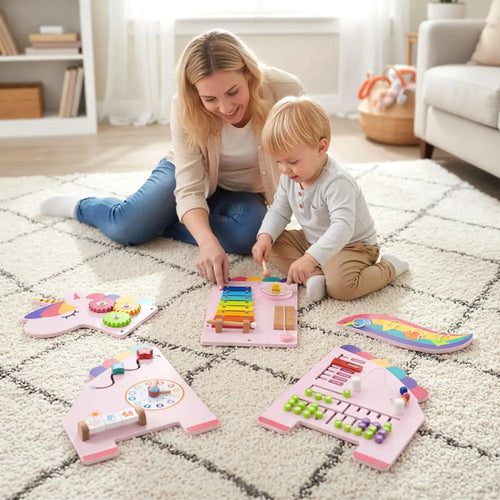 11-in-1 Dinosaur Activity Wall Busy Board Panels for Toddlers Education and Early Development-Pink - Pink - Learning