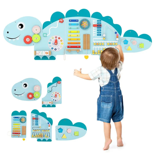 11 - in - 1 Dinosaur Activity Wall Busy Board Panels for Toddlers Education and Early Development - Blue - Oasis Home Essentials
